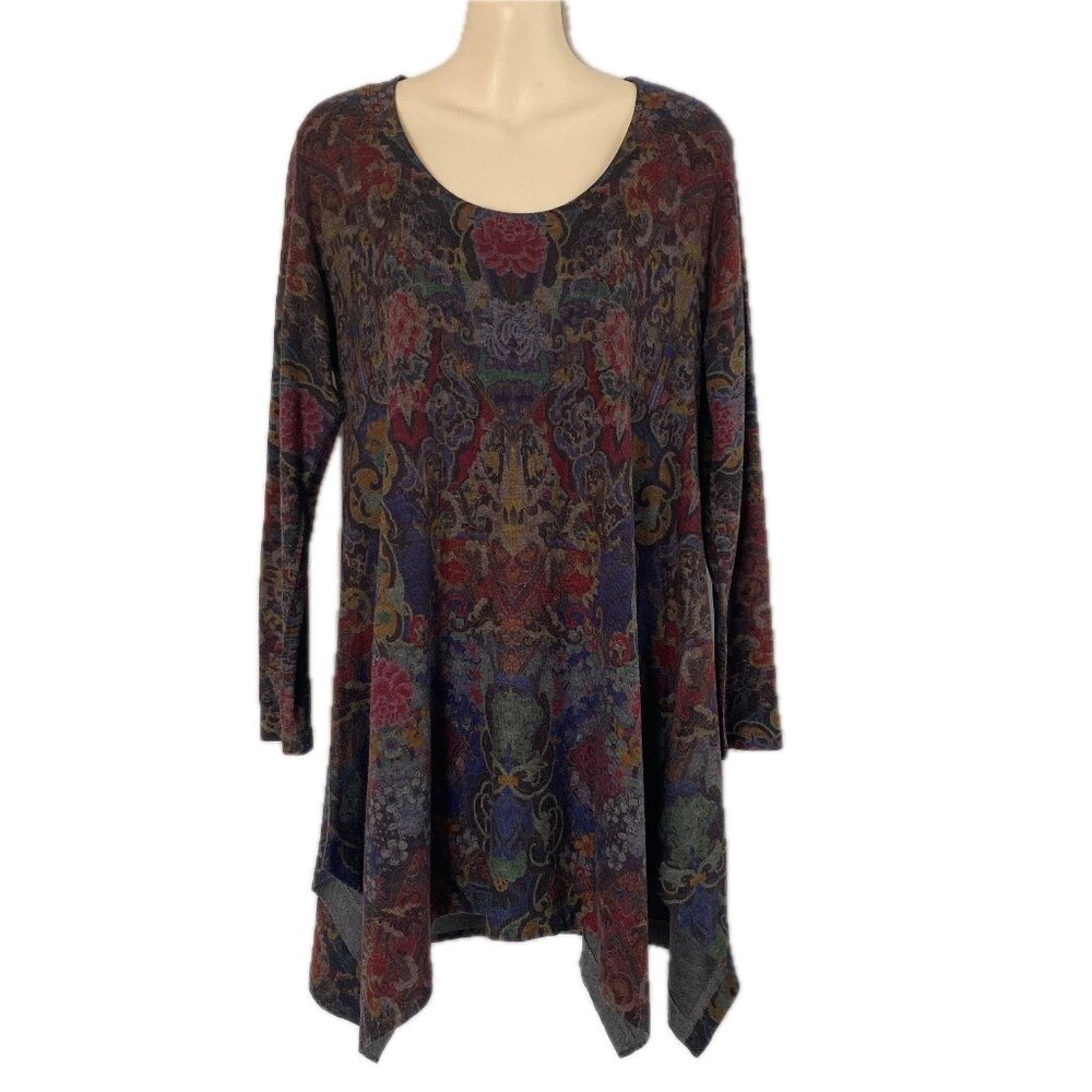 🌻🌸 Soft Surroundings Tunic with Waterfall Sides – Multicolor Pattern – Sz XS/S